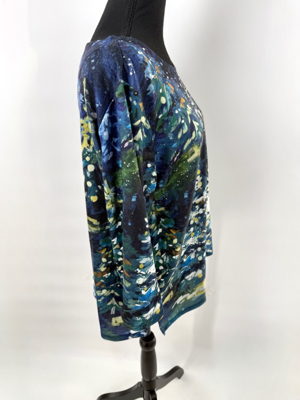 Alfred Dunner Women's Petite Starry Night Tree Top Navy/Green Size Petite Large - Picture 7 of 14